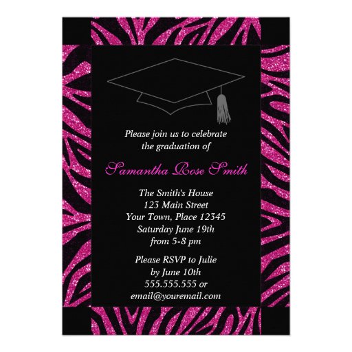 Black and Hot Pink Zebra Print Photo Graduation Personalized Announcement