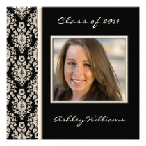 Black and Ivory Damask Graduation Invitations invitations