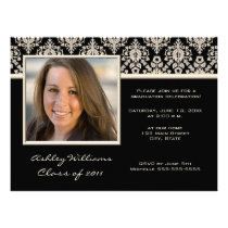 Black and Ivory Damask Graduation Invitations invitations