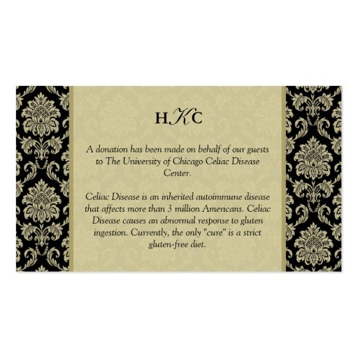 Black and Ivory Damask Reception Table Card Business Card Templates (front side)