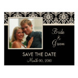 Black and Ivory Damask Save the Date Postcards