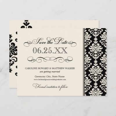 Black and Ivory Elegant Damask Save the Date Post Card