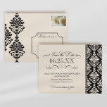 Black and Ivory Elegant Damask Save the Date postcards
