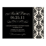 Black and Ivory Elegant Damask Save the Date Postcard