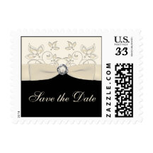 Black and Ivory Floral Save the Date Postage