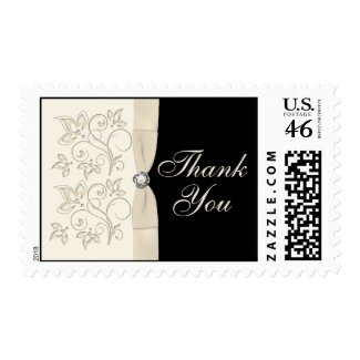 Black and Ivory Floral Thank You Postage stamp