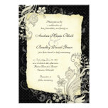 Black and Ivory Floral Wedding Invitation