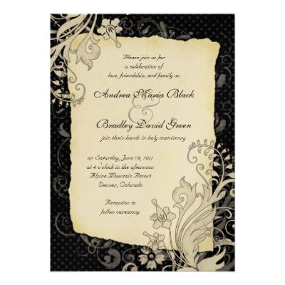 Black and Ivory Floral Wedding Invitation