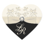 Black and Ivory Heart Shaped Wedding Sticker