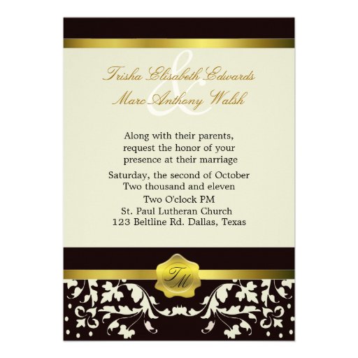 Black and Ivory Monogram Wedding Invitation