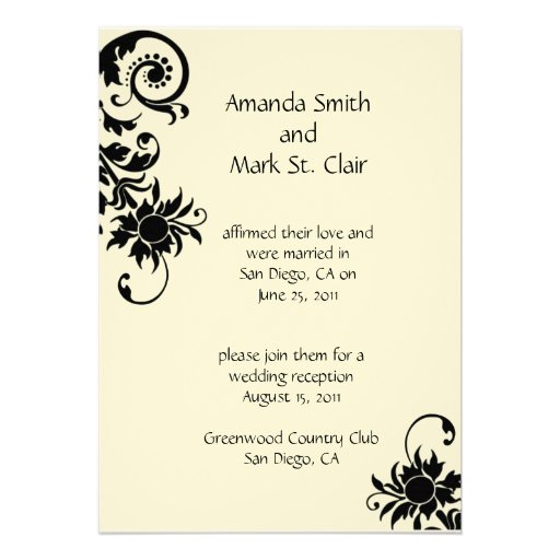 Black and Ivory Wedding Reception Invitation