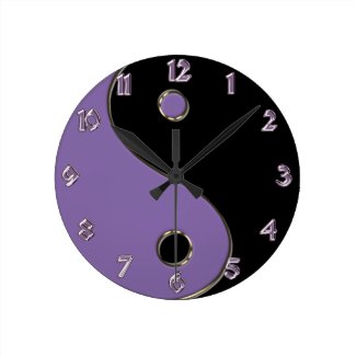 Black and Lavender Yin-Yang Symbol Wall Clock