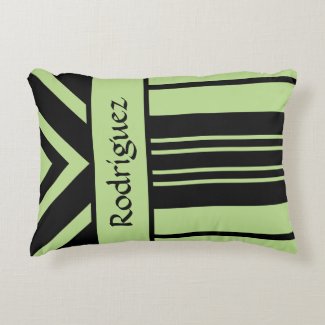 Black and Light Green Stripes Chevrons, Your Name Accent Pillow