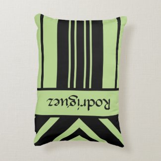 Black and Light Green Stripes Chevrons, Your Name Accent Pillow