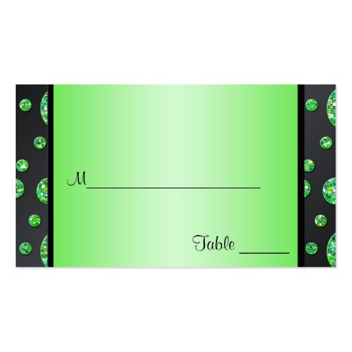 Black and Lime Glittery Polka Dots Placecards Business Card Template (back side)