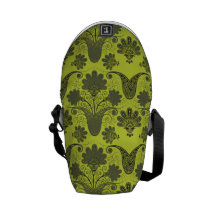 black and lime green damask.ai courier bags