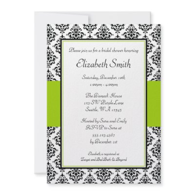 Black and Lime Green Damask Bridal Shower Personalized Invitations by printcreekstudio
