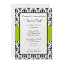 Black and Lime Green Damask Bridal Shower Personalized Invitations