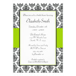Black and Lime Green Damask Bridal Shower Personalized Invitations