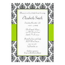 Black and Lime Green Damask Bridal Shower Personalized Invitations