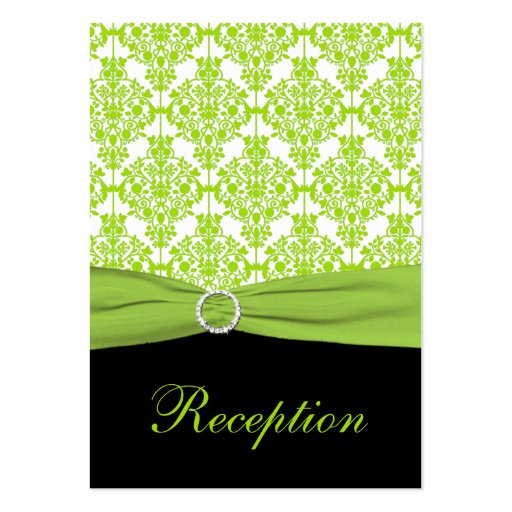 Black and Lime Green Damask Enclosure Card Business Cards (front side)