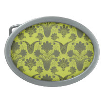 black and lime green damask oval belt buckle