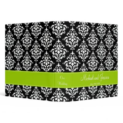 Black and Lime Green Damask Personalized Wedding Binder