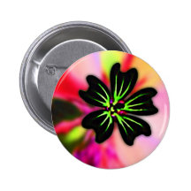 Black and Lime Green Flower on Multi-Colour Back Pinback Buttons