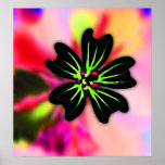 Black and Lime Green Flower on Multi-Colour Back Poster