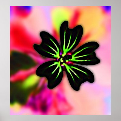 Black and Lime Green Flower on Multi-Colour Back Poster by davem1966