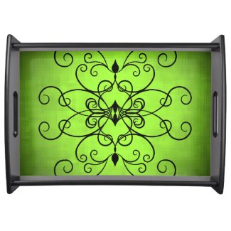 Black and lime green hearts and swirls serving trays