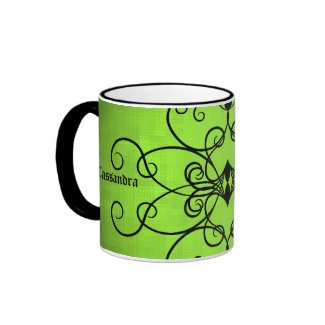 Black and lime green hearts and swirls