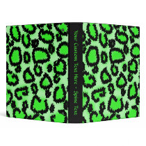 Black and Lime Green Leopard Print Pattern. 3 Ring Binders
