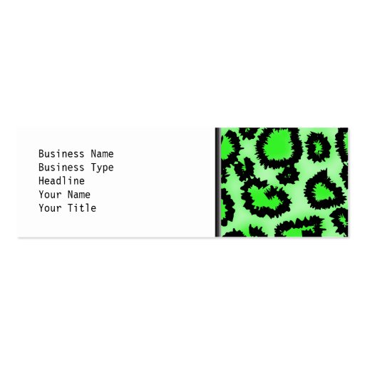 Black and Lime Green Leopard Print Pattern. Business Card Templates (front side)