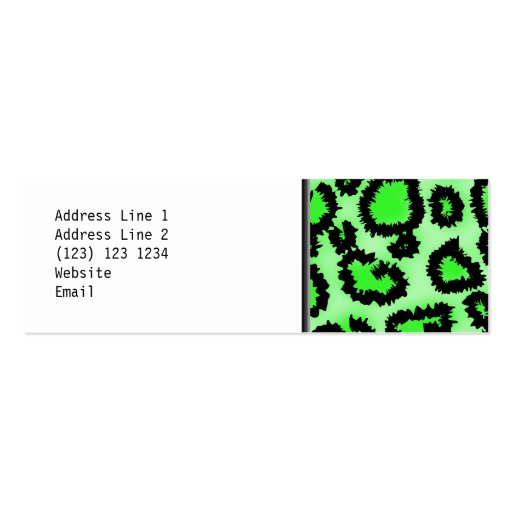 Black and Lime Green Leopard Print Pattern. Business Card Templates (back side)