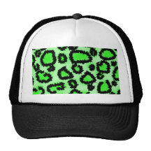 Black and Lime Green Leopard Print Pattern. Mesh Hats