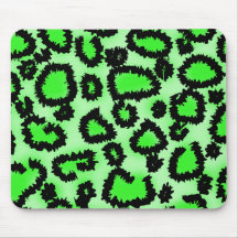 Black and Lime Green Leopard Print Pattern. Mouse Pads