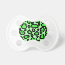 Black and Lime Green Leopard Print Pattern. Baby Pacifiers