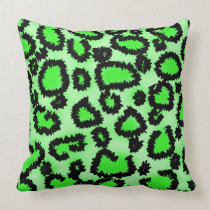 Black and Lime Green Leopard Print Pattern. Throw Pillows