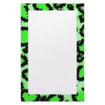 Black and Lime Green Leopard Print Pattern. Stationery Design