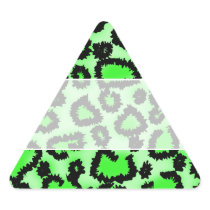 Black and Lime Green Leopard Print Pattern. Triangle Stickers