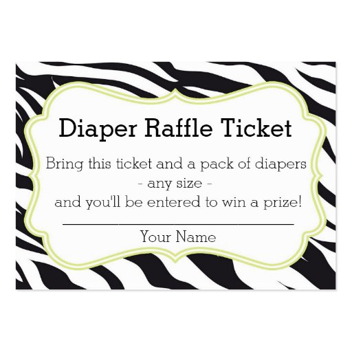 Black and Lime Zebra Diaper Raffle Ticket Business Card Template (front side)
