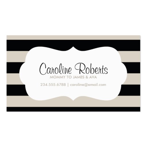 Black and Linen Modern Stripes and Dots Business Cards