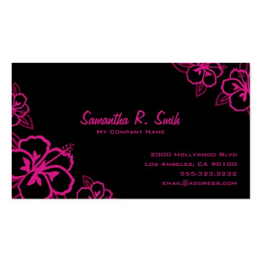 Black and Magenta Hibiscus Business Card (front side)