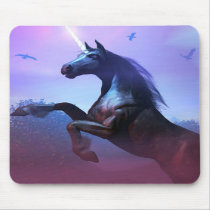 unicorn, unicorns, majestic, horse, horses, fantasy, fantasies, art, magic, magical, mystical, mystic, wild, free, horn, glow, digital realism, Mouse pad with custom graphic design