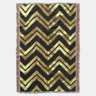 Black And Metallic Gold Chevron Zigzag Pattern Throw