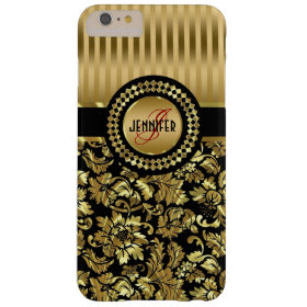 Black And Metallic Gold Vintage Floral Damasks Barely There iPhone 6 Plus Case