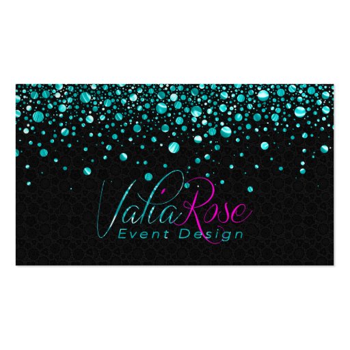 Black And Metallic Teal Random Circle Design Business Card (front side)