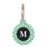 Black And Mint Green Monogram Dog Paws Pattern Pet Name Tag