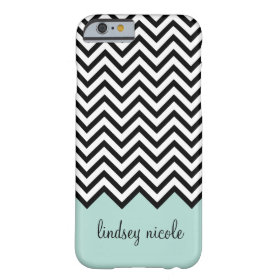 Black and Mint Modern Chevron Custom Monogram Barely There iPhone 6 Case